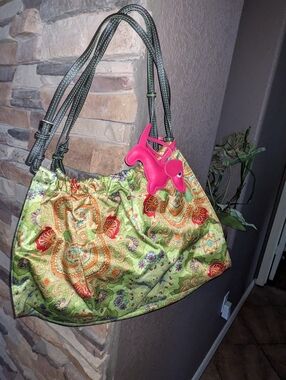 🇮🇹 Tess Loriani Milano Green Paisley Drawstring Shoulder Bag with FREE Charm.